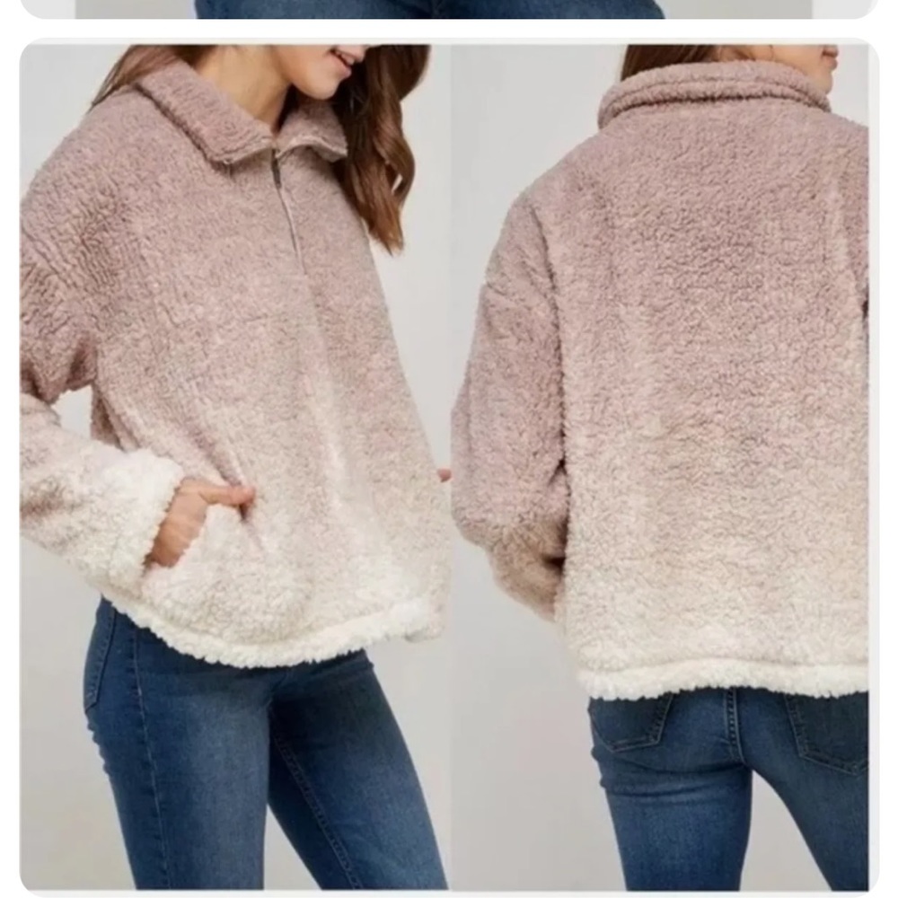 Like New Thread & Supply Mauve Ombre Half zip Sherpa Pullover Super Soft & warm